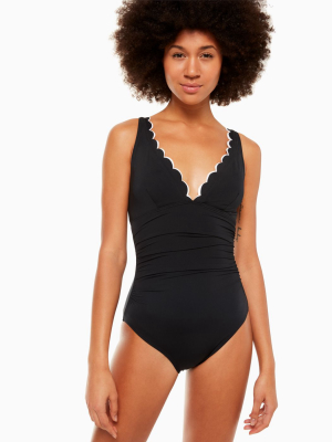 Fort Tilden Contrast Scalloped Plunge One-piece