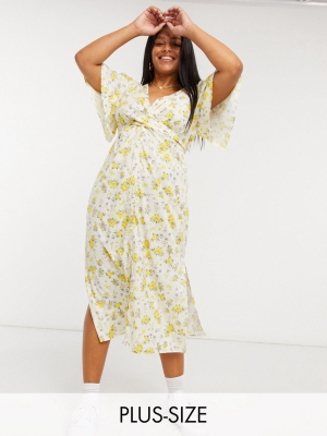 Skylar Rose Plus Button Through Midaxi Tea Dress In Vintage Floral