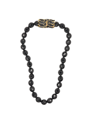 Jet Bead Necklace W/ Black Pendant