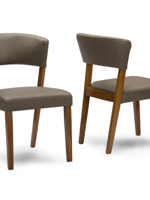 Spring Mid-century Dark Walnut Leather Dining Chair Set Of 2