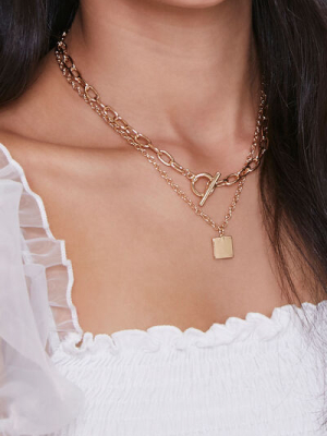 Lock Pendant Toggle Layered Necklace