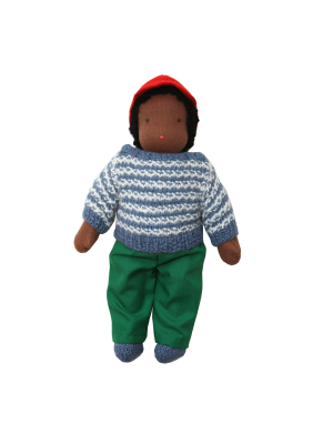 9" Waldorf Boy Doll In Blue Striped Striped Sweater  · Black