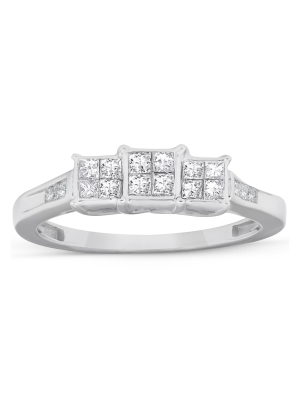 Pompeii3 1/2 Ct Princess Cut Diamond Three Stone Engagement Ring 10k White Gold