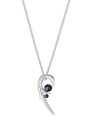 Hooked Pearl Pendant - Silver & Black Pearl