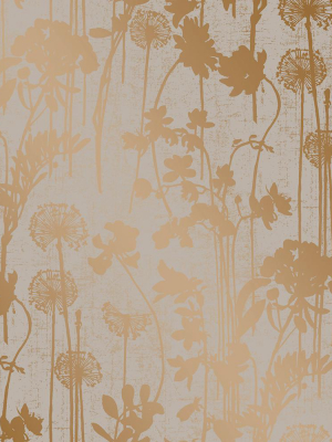Distressed Floral Wallpaper In Grey And Metallic Copper Design By Tempaper
