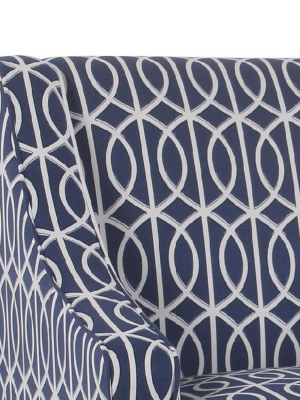 Wooden Fabric Upholste Accent Chair With Swooping Armrests Blue/white - Benzara