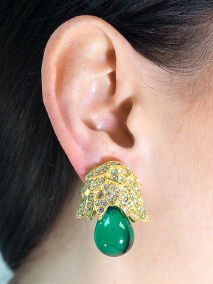 Emerald Bud Drop Clip Earrings