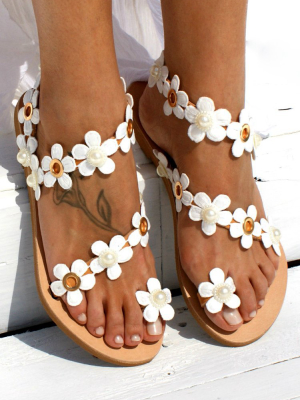 Boho Flower Embellished Flat Sandals