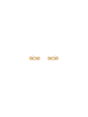 14k Gold Bead & Diamond Stud Earring