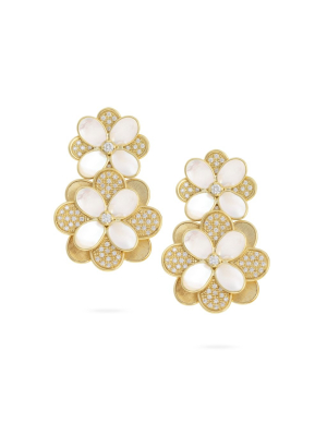 Marco Bicego® Petali Collection 18k Yellow Gold Mother Of Pearl And Diamond Double Drop Flower Earrings