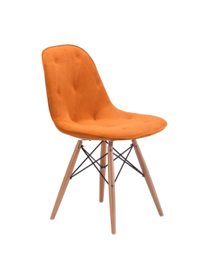 Modern Wood And Velour Dining Chair - Orange - Zm Home