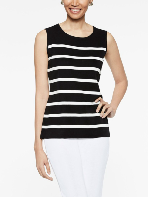 Striped Classic Knit Tank Top, Black/ivory