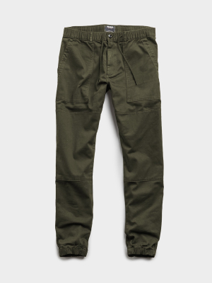 Italian Stretch Drawstring Camp Jogger In Olive