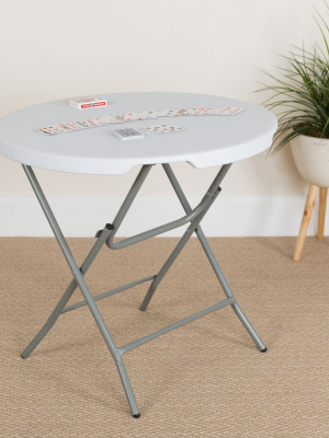 Flash Furniture 2.63-foot Round Granite White Plastic Folding Table