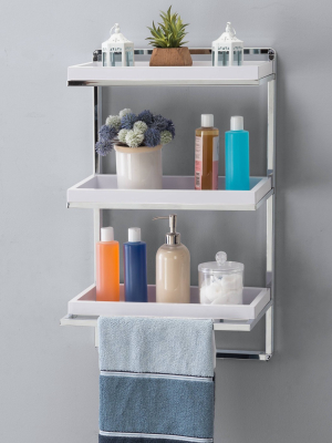 10.5" X 16" 3 Tier Wall Shelving Unit With Towel Rack And Trays Chrome/white - Danya B.