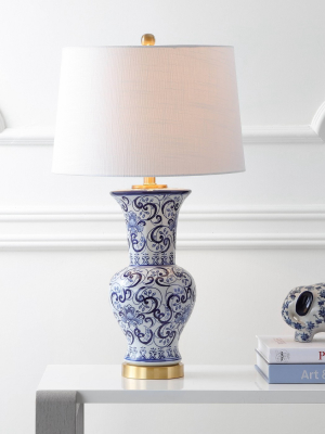 28.5" Leo Chinoiserie Table Lamp (includes Led Light Bulb) Blue - Jonathan Y