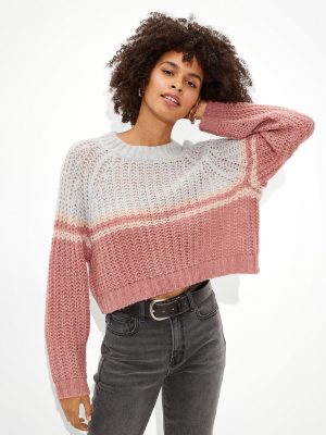 Ae Cropped Color Block Crew Neck Sweater