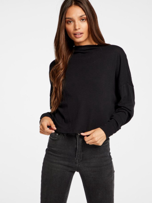 Gauzy Cotton Funnel Neck Drop Shoulder Dolman Tee