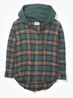 Ae Plaid Hooded Flannel Shirt