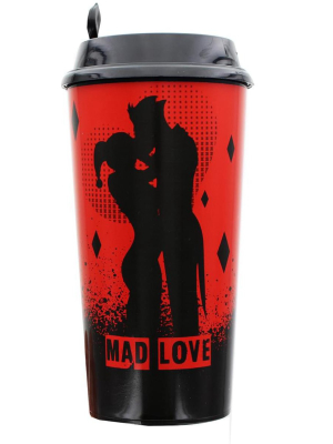 Nerd Block Dc Comics Mad Love Harley Queen And Joker Travel Cup, Red