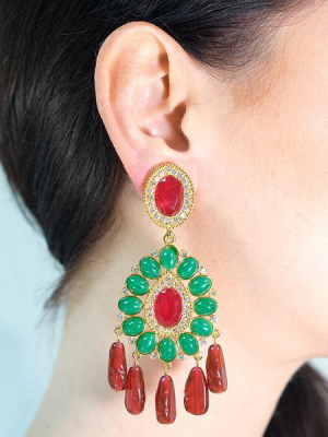 Ruby And Emerald Drop Clip Earrings