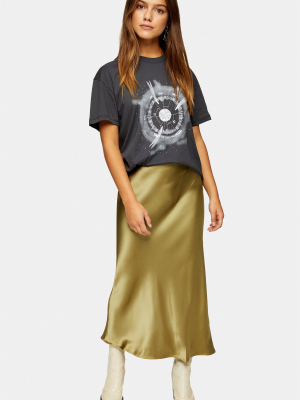 Petite Green Satin Bias Maxi Skirt