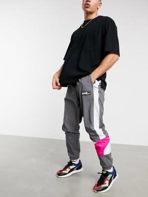 Puma Hoops Color Block Track Pants In Gray And Pink