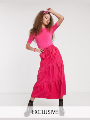 Collusion Nylon Tiered Maxi Skirt