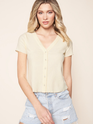 Macie Button Down Ribbed Knit Crop Top