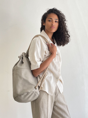 Taupe Leather Bucket Backpack