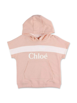 Chloé Kids Logo Printed Short Sleeve Hoodie