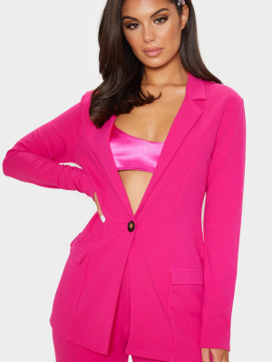 Pink Fitted Button Detail Crepe Blazer