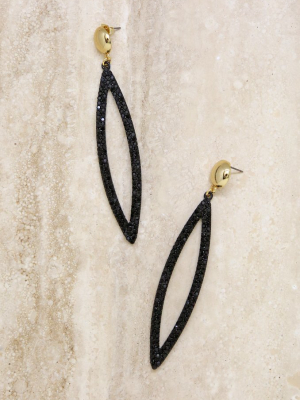 Black Crystal Oval Drop 18k Gold Plated Earrings