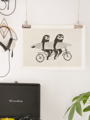 Surfing Sloth Tandem Sloth Art Print