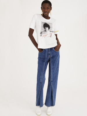 Flared Jeans With Fixed Pleats