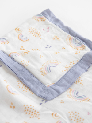 Deluxe Muslin Quilted Throw - Rainbows & Raindrops