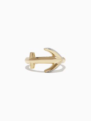 Effy Men's 14k Yellow Gold Diamond Anchor Ring, 0.09 Tcw