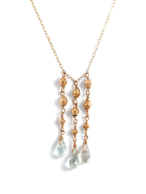 Multi Gemstone Necklace - Aquamarine Tassel