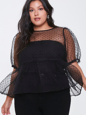 Plus Size Clip Dot Puff Sleeve Top