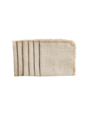 Natural Cocktail Solid Linen Napkins Set Of 6