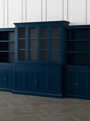 Cameo Indigo 4-piece Glass And Wood Door Wall Unit With Storage Bookcases