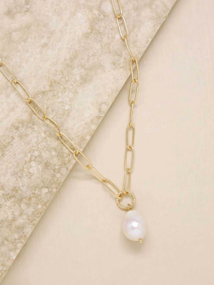 Single Pearl Open Links 18k Gold Plated Chain Necklace