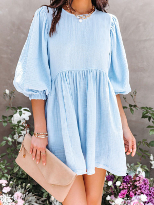 Alaiya Cotton Pocketed Babydoll Dress - Light Blue - Final Sale