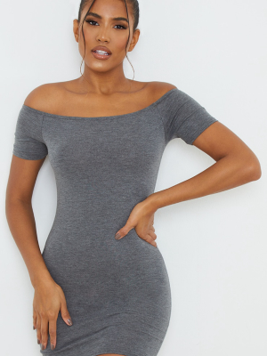 Charcoal Basic Short Sleeve Bardot Bodycon Dress