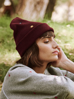The Embroidered Beanie. -- Burgundy Floral