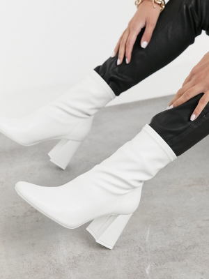 Bershka Heeled Boot In White