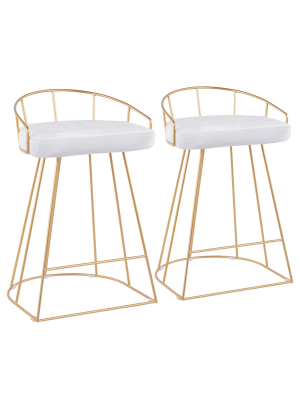 Set Of 2 Canary 26" Contemporary Glam Counter Height Barstools White/gold - Lumisource