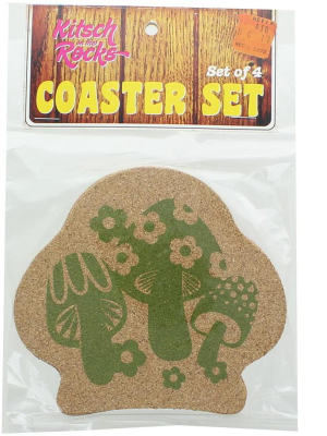 Crowded Coop, Llc Retro Cork Coaster Set - Mushroom - Set Of 4