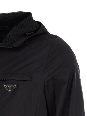 Prada Logo Plaque Hooded Jacket