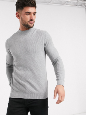 Pull&bear High Neck Sweater In Gray